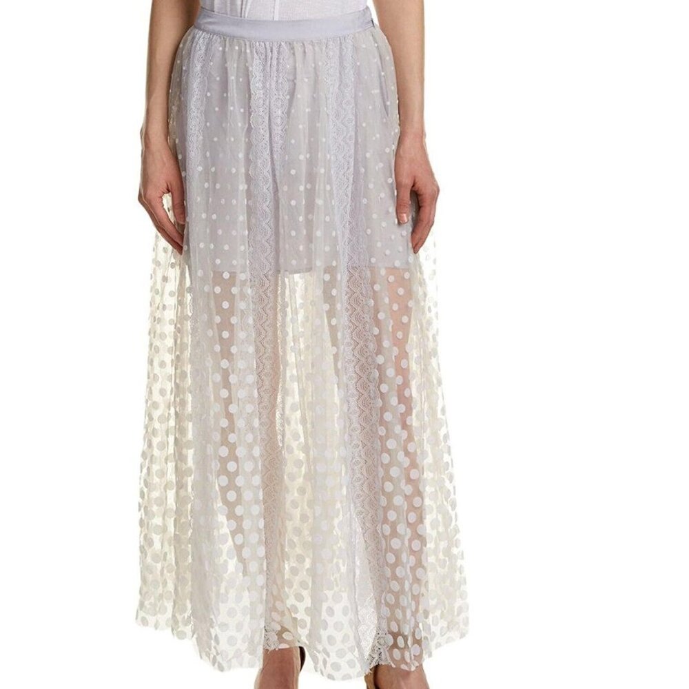 Free People Dreaming Gray Lace Polka Dot Tulle Ballerina Maxi Long Skirt 2
